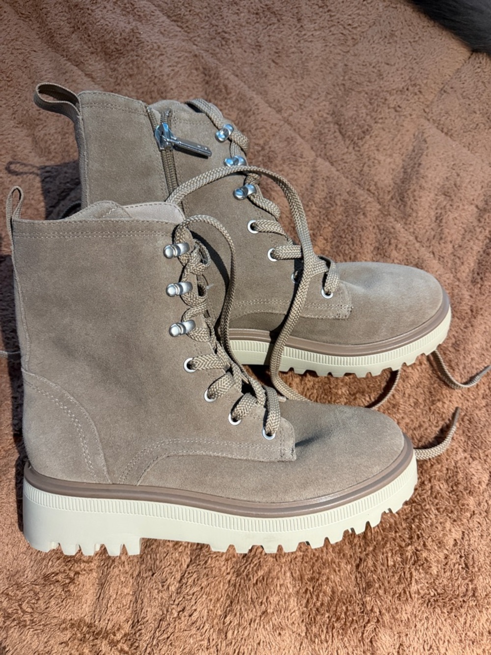 Kenneth Cole Taupe Suede Lace-Up Combat Boots/NWT